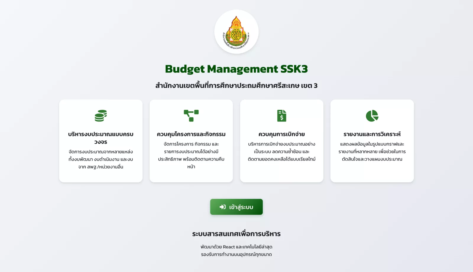 ระบบ Budget Management SSK3 บริหารงบประมาณ สพป.ศรีสะเกษ เขต 3